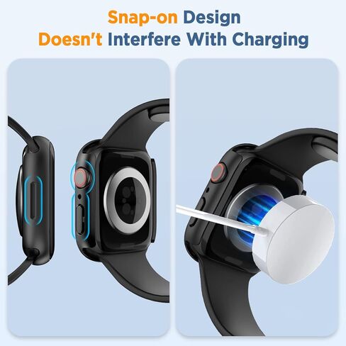حافظة منحنية ثلاثية الأبعاد لساعة Apple Watch Series 7، واقي شاشة من الزجاج المقوى 41 ملم iWatch غطاء كامل للوجه ملحقات الساعة الذكية (أسود + أبيض) in Kuwait
