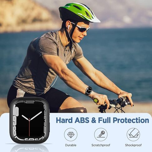 حافظة منحنية ثلاثية الأبعاد لساعة Apple Watch Series 7، واقي شاشة من الزجاج المقوى 41 ملم iWatch غطاء كامل للوجه ملحقات الساعة الذكية (أسود + أبيض) in Kuwait