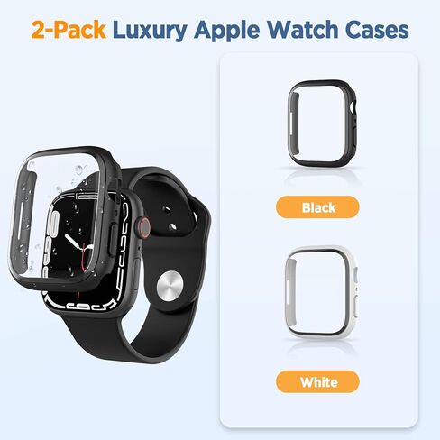 حافظة منحنية ثلاثية الأبعاد لساعة Apple Watch Series 7، واقي شاشة من الزجاج المقوى 41 ملم iWatch غطاء كامل للوجه ملحقات الساعة الذكية (أسود + أبيض) in Kuwait