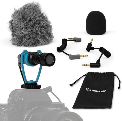ميكروفون فيديو لوم كيوب | ميكروفون، حامل الصدمات، الزجاج الأمامي، الزجاج الأمامي الإسفنجي، كابل TRS للكاميرات، كابل TRRS للهواتف الذكية، وحقيبة السفر متضمنة | ميكروفون لكاميرات DSLR Canon وNikon والهواتف in Kuwait