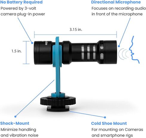 ميكروفون فيديو لوم كيوب | ميكروفون، حامل الصدمات، الزجاج الأمامي، الزجاج الأمامي الإسفنجي، كابل TRS للكاميرات، كابل TRRS للهواتف الذكية، وحقيبة السفر متضمنة | ميكروفون لكاميرات DSLR Canon وNikon والهواتف in Kuwait