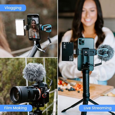 ميكروفون فيديو لوم كيوب | ميكروفون، حامل الصدمات، الزجاج الأمامي، الزجاج الأمامي الإسفنجي، كابل TRS للكاميرات، كابل TRRS للهواتف الذكية، وحقيبة السفر متضمنة | ميكروفون لكاميرات DSLR Canon وNikon والهواتف in Kuwait