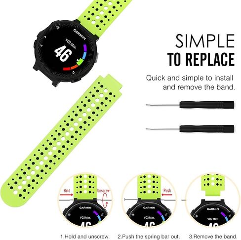HWHMH 1PC Replacement Silicone Bands with 2PCS Pin Removal Tools for Garmin Forerunner 220/230/235/620/630/735XT (No Tracker, Replacement Bands Only) in Kuwait