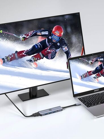 موزع USB C، موزع USB C 5 في 1، KCA_S، رفيع ومتين USB-C الى 5 منافذ، 3X USB، 4K HDMI متوافق مع ثاندربولت 3 ماك بوك برو، ايباد برو اير، اتش بي انفي ومنفذ شحن ايفون in Kuwait
