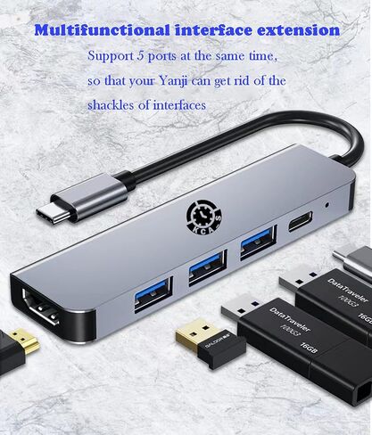 موزع USB C، موزع USB C 5 في 1، KCA_S، رفيع ومتين USB-C الى 5 منافذ، 3X USB، 4K HDMI متوافق مع ثاندربولت 3 ماك بوك برو، ايباد برو اير، اتش بي انفي ومنفذ شحن ايفون in Kuwait