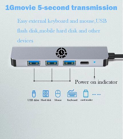 موزع USB C، موزع USB C 5 في 1، KCA_S، رفيع ومتين USB-C الى 5 منافذ، 3X USB، 4K HDMI متوافق مع ثاندربولت 3 ماك بوك برو، ايباد برو اير، اتش بي انفي ومنفذ شحن ايفون in Kuwait