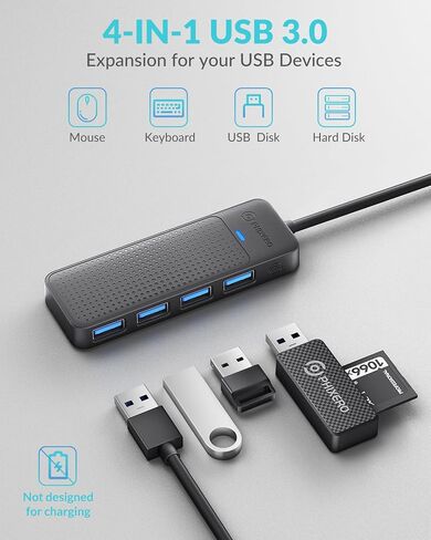 PHIXERO USB 3.0 Hub, 4-Port USB Hub USB Splitter with Super Speed 5Gbps, Ultra Slim USB Port Expander for Laptop, Desktop, Surface Pro, MacBook, Flash Drive in Saudi Arabia