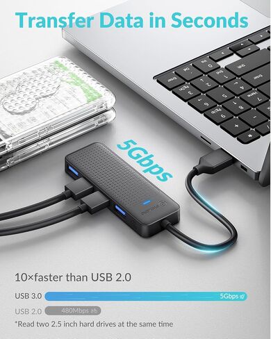 PHIXERO USB 3.0 Hub, 4-Port USB Hub USB Splitter with Super Speed 5Gbps, Ultra Slim USB Port Expander for Laptop, Desktop, Surface Pro, MacBook, Flash Drive in Saudi Arabia