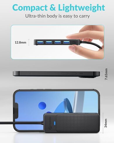 PHIXERO USB 3.0 Hub, 4-Port USB Hub USB Splitter with Super Speed 5Gbps, Ultra Slim USB Port Expander for Laptop, Desktop, Surface Pro, MacBook, Flash Drive in Saudi Arabia