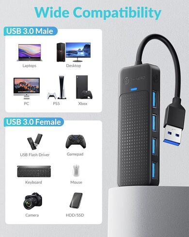 PHIXERO USB 3.0 Hub, 4-Port USB Hub USB Splitter with Super Speed 5Gbps, Ultra Slim USB Port Expander for Laptop, Desktop, Surface Pro, MacBook, Flash Drive in Saudi Arabia