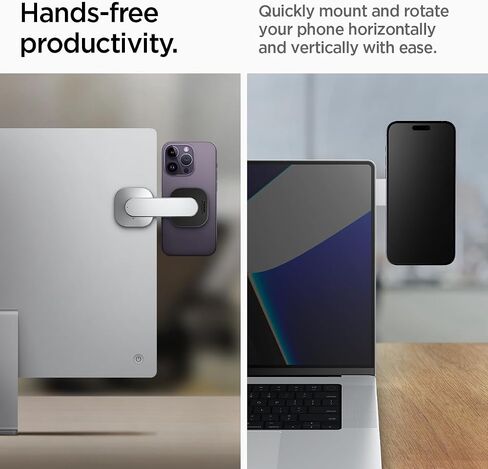 Spigen OneTap (MagFit) Designed for Magsafe Mount Stand Magnetic Mount for Laptops/Monitors Compatible with iPhone 16/15/14/13/12 Series, AirPod Pro, AirPod Pro 2, AirPod 3 Mount - Silver in Kuwait