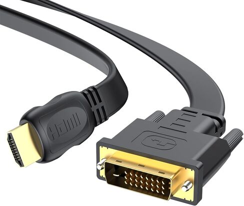 كابل DVI إلى HDMI بطول 10 أقدام، سلك محول فيديو HDMI ثنائي الاتجاه إلى DVI-D، كابل محول HDMI DVI ذكر إلى ذكر تصميم مسطح مطلي بالذهب، متوافق مع الكمبيوتر والألعاب وRaspberry Pi وRoku وPS4... in Kuwait
