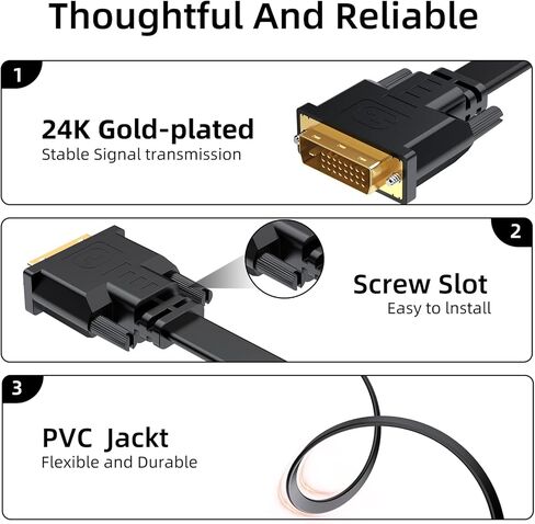 كابل DVI إلى HDMI بطول 10 أقدام، سلك محول فيديو HDMI ثنائي الاتجاه إلى DVI-D، كابل محول HDMI DVI ذكر إلى ذكر تصميم مسطح مطلي بالذهب، متوافق مع الكمبيوتر والألعاب وRaspberry Pi وRoku وPS4... in Kuwait