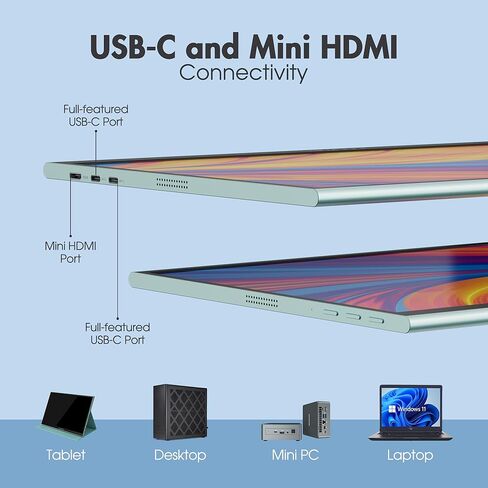 شاشة GEEKOM المحمولة مقاس 16 بوصة، وشاشة موسع للكمبيوتر المحمول USB-C مع غطاء ذكي ومكبر صوت مزدوج HDMI IPS HDR وشاشة كمبيوتر خارجية رفيعة للغاية لأجهزة الكمبيوتر والهواتف وأجهزة Mac وXbox PS4 Switch in Kuwait