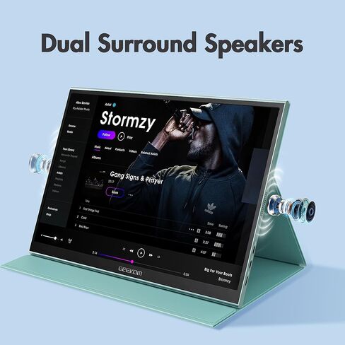 شاشة GEEKOM المحمولة مقاس 16 بوصة، وشاشة موسع للكمبيوتر المحمول USB-C مع غطاء ذكي ومكبر صوت مزدوج HDMI IPS HDR وشاشة كمبيوتر خارجية رفيعة للغاية لأجهزة الكمبيوتر والهواتف وأجهزة Mac وXbox PS4 Switch in Kuwait