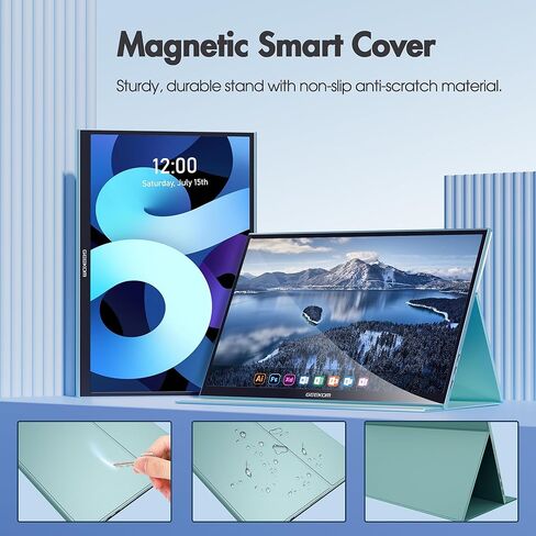 شاشة GEEKOM المحمولة مقاس 16 بوصة، وشاشة موسع للكمبيوتر المحمول USB-C مع غطاء ذكي ومكبر صوت مزدوج HDMI IPS HDR وشاشة كمبيوتر خارجية رفيعة للغاية لأجهزة الكمبيوتر والهواتف وأجهزة Mac وXbox PS4 Switch in Kuwait