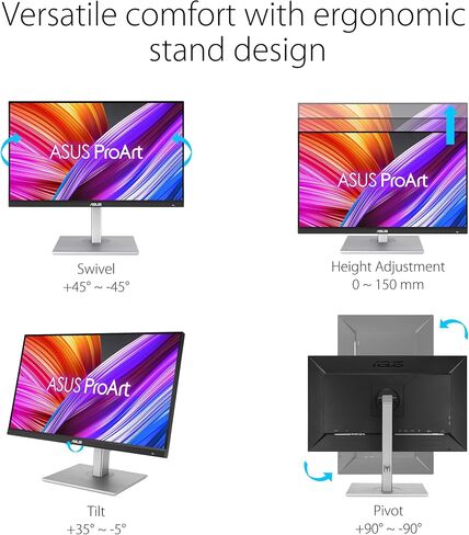شاشة ASUS ProArt مقاس 27 بوصة بدقة 1440 بكسل (PA278CGV) - IPS، QHD (2560 × 1440)، 144 هرتز، 95% DCI-P3، ΔE < 2، تم التحقق من Calman، USB-C PD 90W، FreeSync Premium، DisplayHDR 400، الارتفاع قابل للتعديل in Kuwait