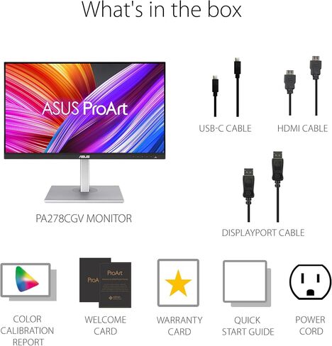 شاشة ASUS ProArt مقاس 27 بوصة بدقة 1440 بكسل (PA278CGV) - IPS، QHD (2560 × 1440)، 144 هرتز، 95% DCI-P3، ΔE < 2، تم التحقق من Calman، USB-C PD 90W، FreeSync Premium، DisplayHDR 400، الارتفاع قابل للتعديل in Kuwait