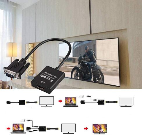 VGA to HDMI Adapter,1080P Resolution VGA Male to HDMI Female Converter for Connecting Traditional VGA Interface Laptop or PC to HDMI Monitor or Projector(with 3.5mm Audio and USB Cable) in Kuwait