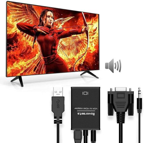 VGA to HDMI Adapter,1080P Resolution VGA Male to HDMI Female Converter for Connecting Traditional VGA Interface Laptop or PC to HDMI Monitor or Projector(with 3.5mm Audio and USB Cable) in Kuwait