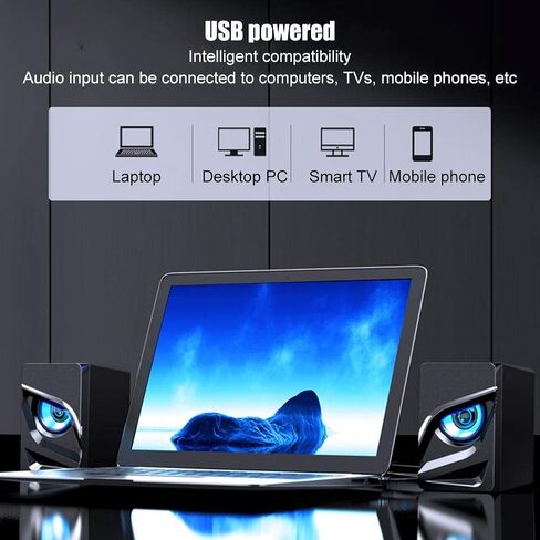 مكبر صوت للكمبيوتر الشخصي، 3 واط صغير 3.5 ملم USB 2.1 مضخم صوت ستيريو للكمبيوتر المكتبي مكبر صوت سلكي منخفض التردد لسطح المكتب واللابتوب والهواتف الذكية. in Saudi Arabia