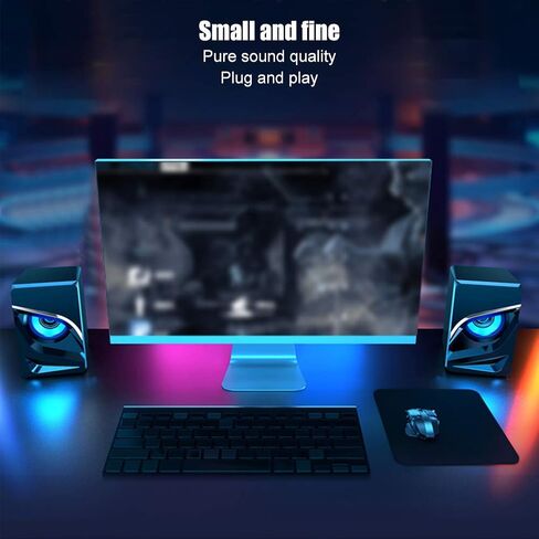 مكبر صوت للكمبيوتر الشخصي، 3 واط صغير 3.5 ملم USB 2.1 مضخم صوت ستيريو للكمبيوتر المكتبي مكبر صوت سلكي منخفض التردد لسطح المكتب واللابتوب والهواتف الذكية. in Saudi Arabia