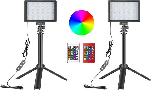 NEWKS RGB Photography Video Lighting,Studio Lights with Adjustable Tripod Stand - 16 Color Lighting for Video Recording/YouTube/TikTok/Live Streaming/Make up/Vlogging in Kuwait