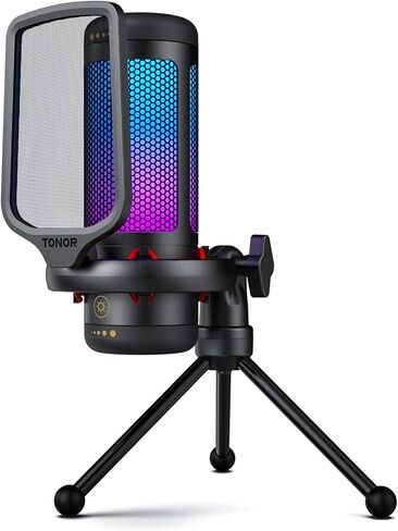 ميكروفون ألعاب TONOR، ميكروفون USB للكمبيوتر الشخصي، ميكروفون مكثف قلبي مع أوضاع RGB وسطوع قابل للتعديل، كتم الصوت السريع، التحكم في الكسب، للبث والبث والتسجيل، ميكروفون سطح المكتب PS4/5 TC310 in Kuwait