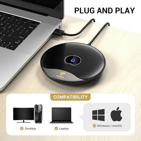 TONOR USB Conference Microphone, 360° Omnidirectional PC Computer Condenser Mic with Mute Button for Online Meeting/Class, Zoom Call, Skype Chatting, Plug & Play (TM20) in Saudi Arabia