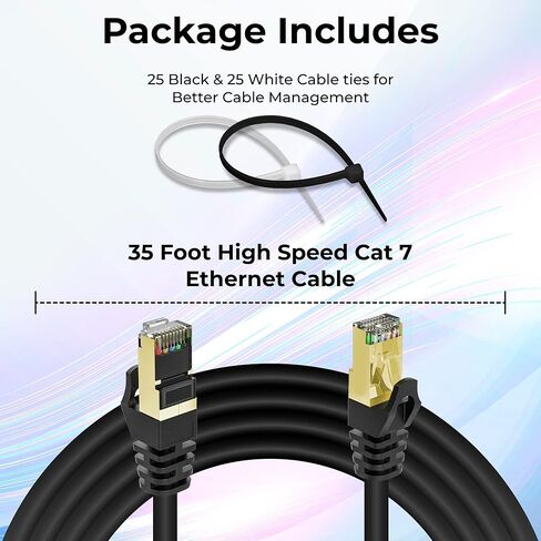كابل إيثرنت MAXLIN CABLE Cat 7 للألعاب - سلك توصيل شبكة LAN بطول 35 قدمًا، كابل إنترنت عالي السرعة 10 جيجابايت في الثانية، RJ45، 24AWG، موصلات 600 ميجاهرتز لجهاز التوجيه والمودم، متوافق مع التلفزيون والكمبيوتر الشخصي وPS3 in Kuwait