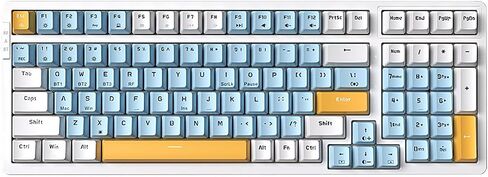 Merdia Wireless Mechanical Keyboard, Triple Mode 2.4G/USB-C/BT Gaming Keyboard, 100 Keys Ice Blue Backlit, Red Switch Rechargeable Wired Keyboard Blue & Yellow & White Combo Color for Office/Gaming in Saudi Arabia