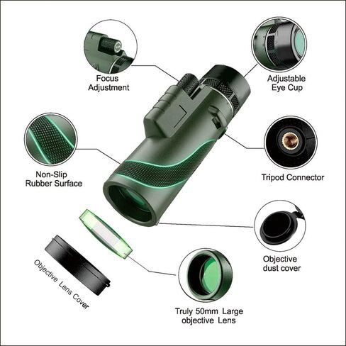 تلسكوب أحادي العين عالي القوة 12 × 50 محول ثلاثي القوائم للهواتف الذكية وحزام يد مقاوم للماء والضباب BAK-4 منشور FMC HD نطاق أحادي العين لمشاهدة الطيور والصيد والتخييم والمشي لمسافات طويلة والسفر in Kuwait