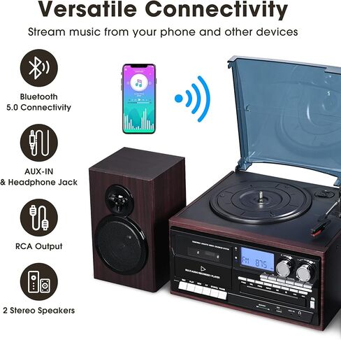 نظام مشغل تسجيل بلوتوث كلاسيكي AW مع 2 مكبرات صوت نظام ستيريو دوار ثلاثي السرعات مشغل CD/كاسيت AM/FM للهدايا in Kuwait