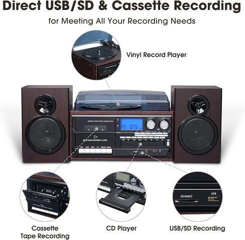 نظام مشغل تسجيل بلوتوث كلاسيكي AW مع 2 مكبرات صوت نظام ستيريو دوار ثلاثي السرعات مشغل CD/كاسيت AM/FM للهدايا in Kuwait