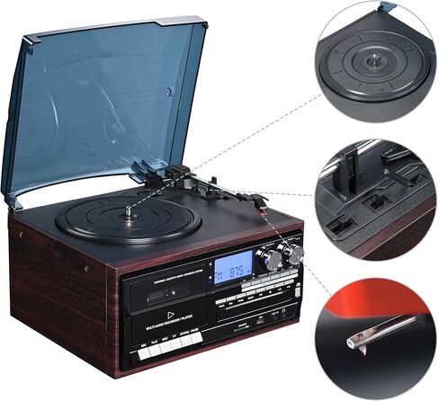 نظام مشغل تسجيل بلوتوث كلاسيكي AW مع 2 مكبرات صوت نظام ستيريو دوار ثلاثي السرعات مشغل CD/كاسيت AM/FM للهدايا in Kuwait