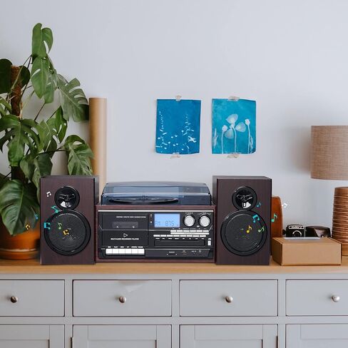 نظام مشغل تسجيل بلوتوث كلاسيكي AW مع 2 مكبرات صوت نظام ستيريو دوار ثلاثي السرعات مشغل CD/كاسيت AM/FM للهدايا in Kuwait