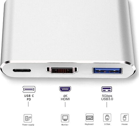 محول Zhpamax USB C إلى HDMI، محول فيديو 4K مع منفذ شحن USB 3.0 ونوع C، محول USB-C رقمي AV متعدد المنافذ لأجهزة Mac وأجهزة USB من النوع C in Kuwait