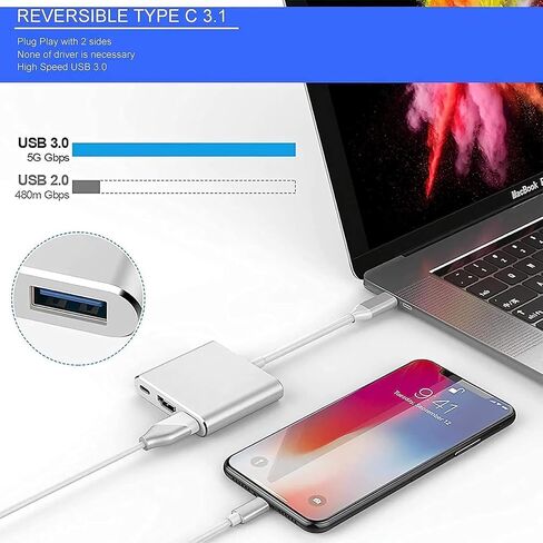 محول Zhpamax USB C إلى HDMI، محول فيديو 4K مع منفذ شحن USB 3.0 ونوع C، محول USB-C رقمي AV متعدد المنافذ لأجهزة Mac وأجهزة USB من النوع C in Kuwait