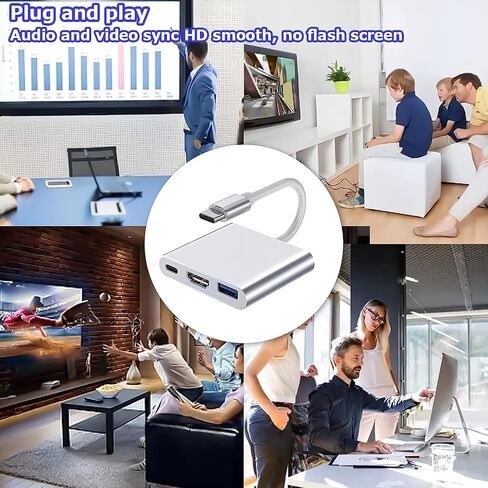 محول Zhpamax USB C إلى HDMI، محول فيديو 4K مع منفذ شحن USB 3.0 ونوع C، محول USB-C رقمي AV متعدد المنافذ لأجهزة Mac وأجهزة USB من النوع C in Kuwait