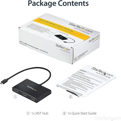 محول StarTech.com 3 منافذ USB-C متعدد الشاشات، USB من النوع C إلى 3x DisplayPort 1.2 MST Hub، موسع / مقسم عرض الكمبيوتر المحمول الثلاثي 1080p 30 هرتز DP، كابل مدمج طويل جدًا، Windows (MSTCDP123DP) in Kuwait