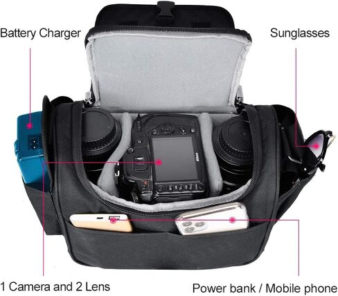 CADeN Camera Bag Case Shoulder Crossbody Bag Compatible for Nikon, Canon, Sony, DSLR SLR Mirrorless Cameras and Lenses (1.0 Black, Large) in Kuwait
