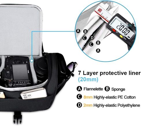 CADeN Camera Bag Case Shoulder Crossbody Bag Compatible for Nikon, Canon, Sony, DSLR SLR Mirrorless Cameras and Lenses (1.0 Black, Large) in Kuwait