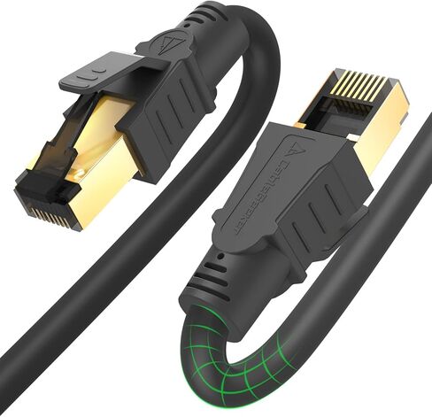 كابل إيثرنت Cat 8 بطول 15 قدمًا، سرعة عالية 40 جيجابت في الثانية 2000 ميجا هرتز محمي 28AWG Cat8 كابل شبكة LAN مع موصل RJ45 مطلي بالذهب، خارجي وداخلي، مقاوم للأشعة فوق البنفسجية لجهاز التوجيه/الألعاب/الكمبيوتر/المودم in Kuwait