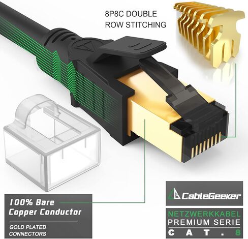 كابل إيثرنت Cat 8 بطول 15 قدمًا، سرعة عالية 40 جيجابت في الثانية 2000 ميجا هرتز محمي 28AWG Cat8 كابل شبكة LAN مع موصل RJ45 مطلي بالذهب، خارجي وداخلي، مقاوم للأشعة فوق البنفسجية لجهاز التوجيه/الألعاب/الكمبيوتر/المودم in Kuwait