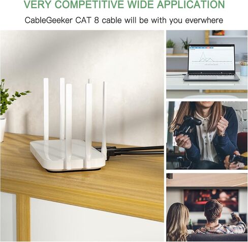 كابل إيثرنت Cat 8 بطول 15 قدمًا، سرعة عالية 40 جيجابت في الثانية 2000 ميجا هرتز محمي 28AWG Cat8 كابل شبكة LAN مع موصل RJ45 مطلي بالذهب، خارجي وداخلي، مقاوم للأشعة فوق البنفسجية لجهاز التوجيه/الألعاب/الكمبيوتر/المودم in Kuwait