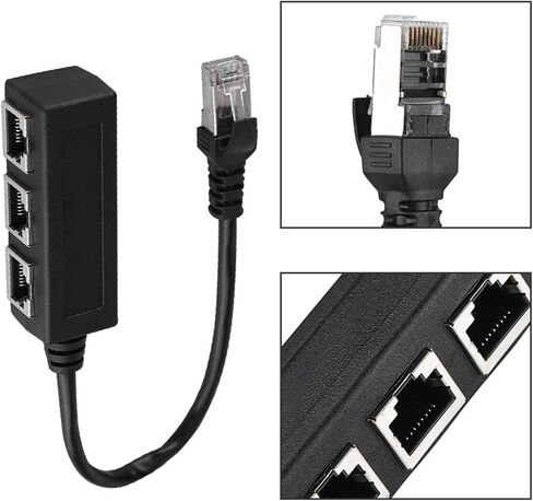 Rj45 Ethernet Splitter Cable, 1 Male to 3 Female Port LAN Ethernet Transfer Connector with Standard Abs Flexible Antenna, Home Office Ethernet Splitter for All Networks in Kuwait