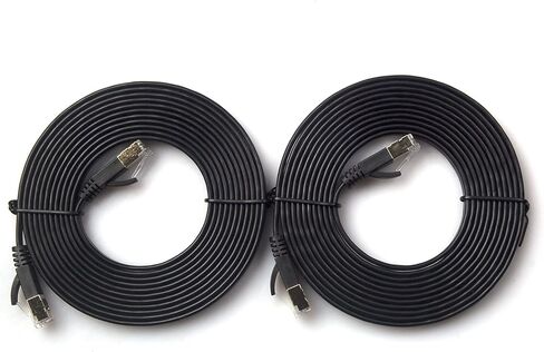 REXUS Cat 7 Black Flat Shielded Ethernet Network Cable (50 FT), High Speed 10Gbps LAN Wires Internet Patch Cable with RJ45 Connector Faster Than Cat5/Cat5e/Cat6 (C7F150H) in Saudi Arabia
