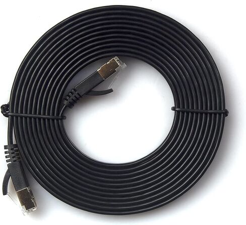 REXUS Cat 7 Black Flat Shielded Ethernet Network Cable (50 FT), High Speed 10Gbps LAN Wires Internet Patch Cable with RJ45 Connector Faster Than Cat5/Cat5e/Cat6 (C7F150H) in Saudi Arabia