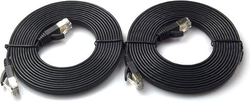 REXUS Cat 7 Black Flat Shielded Ethernet Network Cable (50 FT), High Speed 10Gbps LAN Wires Internet Patch Cable with RJ45 Connector Faster Than Cat5/Cat5e/Cat6 (C7F150H) in Saudi Arabia
