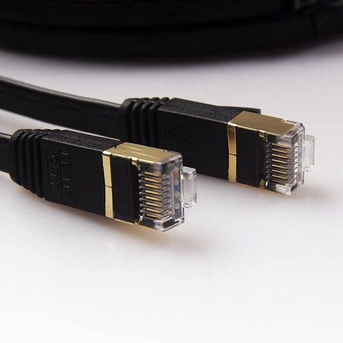 REXUS Cat 7 Black Flat Shielded Ethernet Network Cable (50 FT), High Speed 10Gbps LAN Wires Internet Patch Cable with RJ45 Connector Faster Than Cat5/Cat5e/Cat6 (C7F150H) in Saudi Arabia